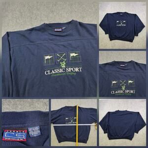 VTG 90s Crable Sportswear Sweatshirt Crewneck Mens XL Blue Sport Golf Pullover